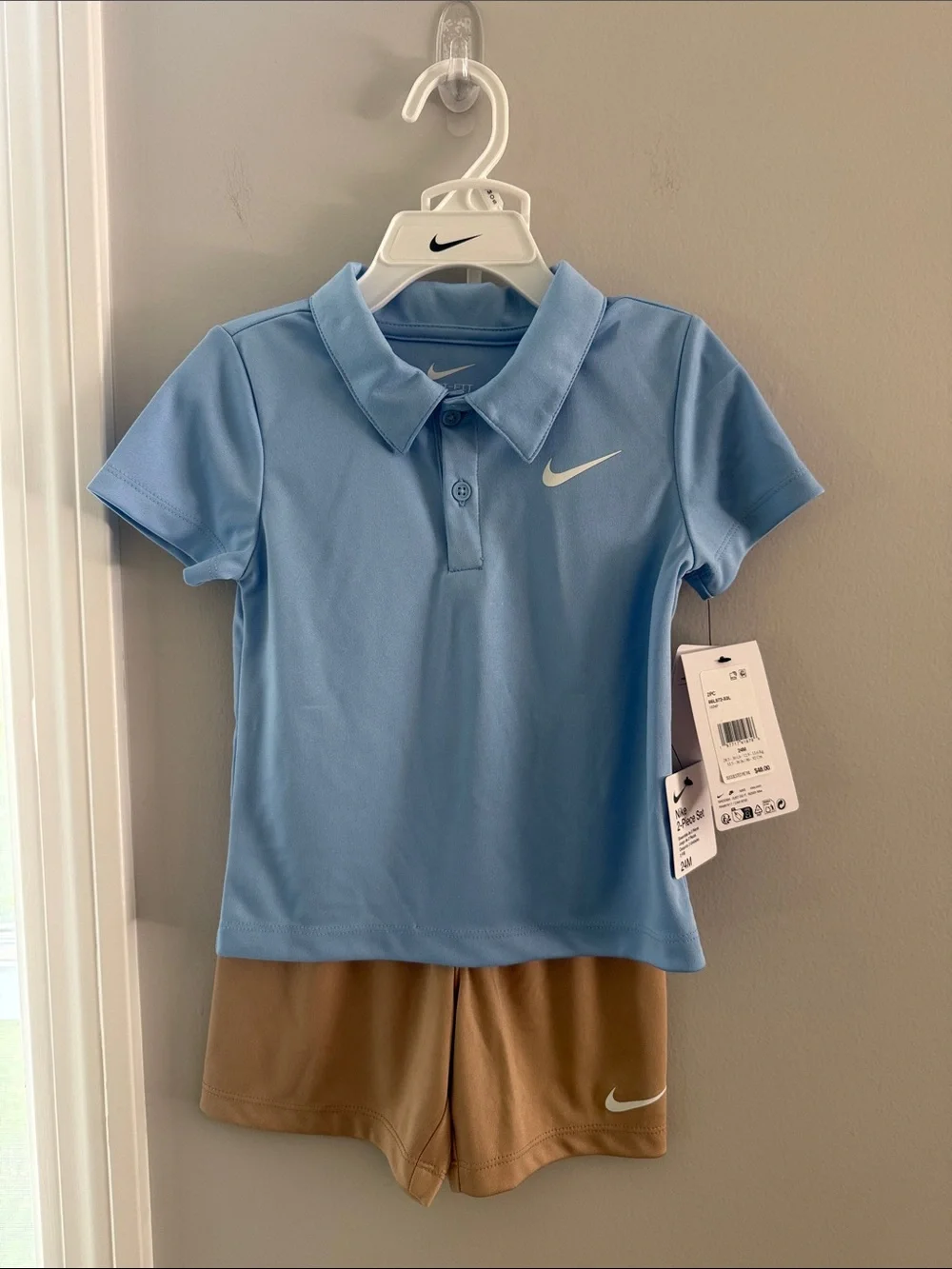 Nike Kids Light Blue Polo and Tan Shorts Set